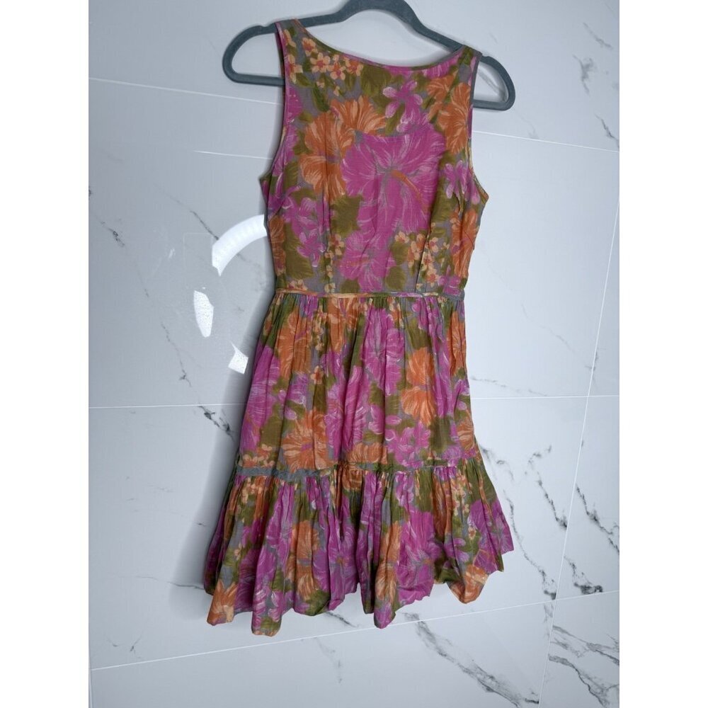 Tracy Feith Womens Open Back A Line Dress Pink Floral Cotton Size 5/M Su…